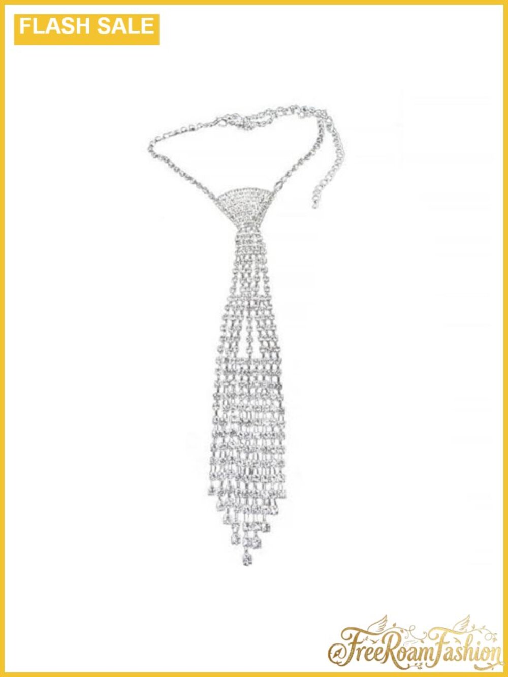 Rhinestone Necktie Necklace Crystal Tassels Adjustable Chain Choker for